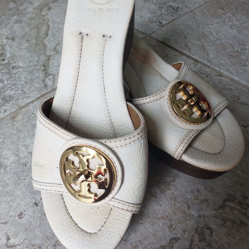 Tory burch white logo wedges